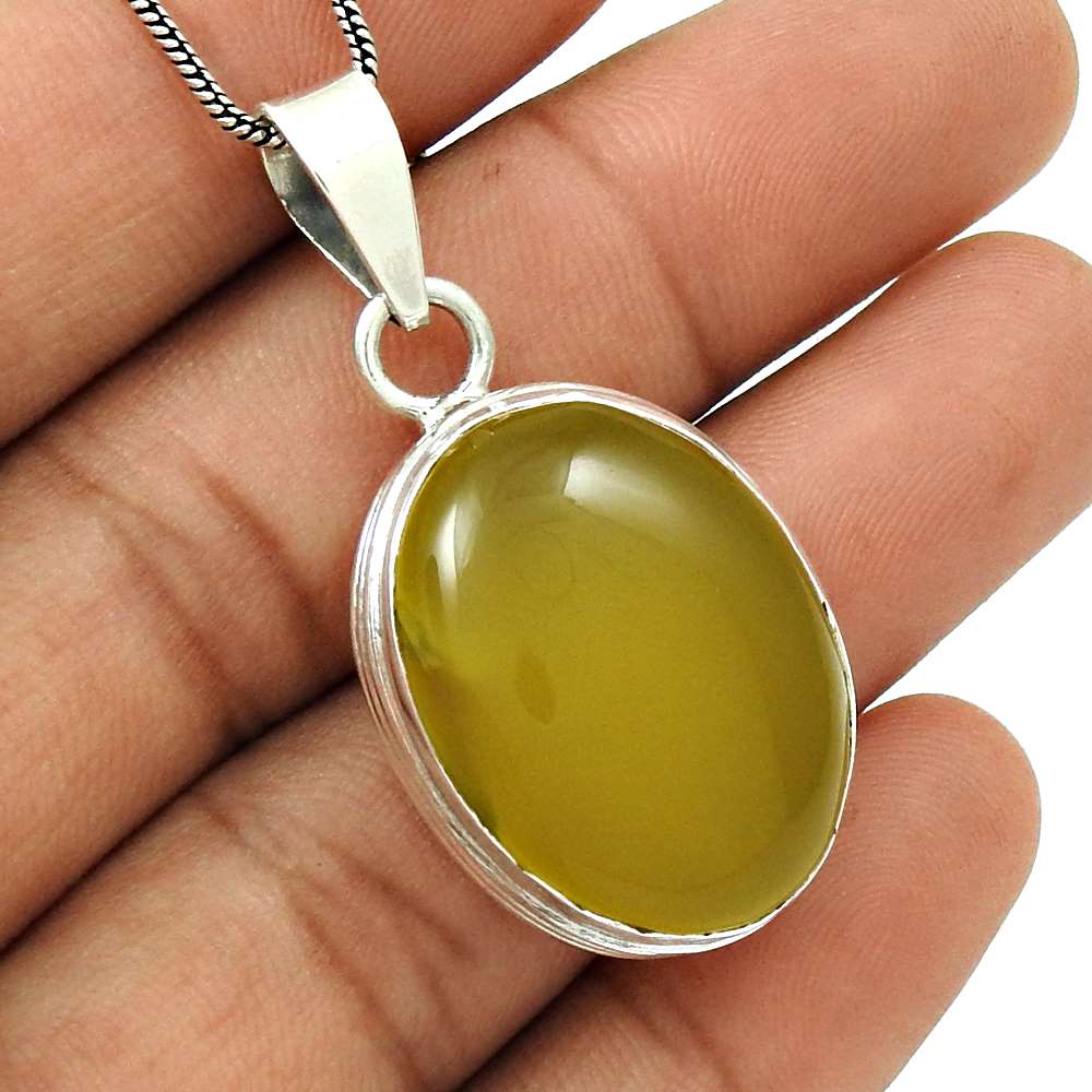 Anniversary Gift For Her Natural Yellow Onyx Pendant Tribal 925 Silver E2