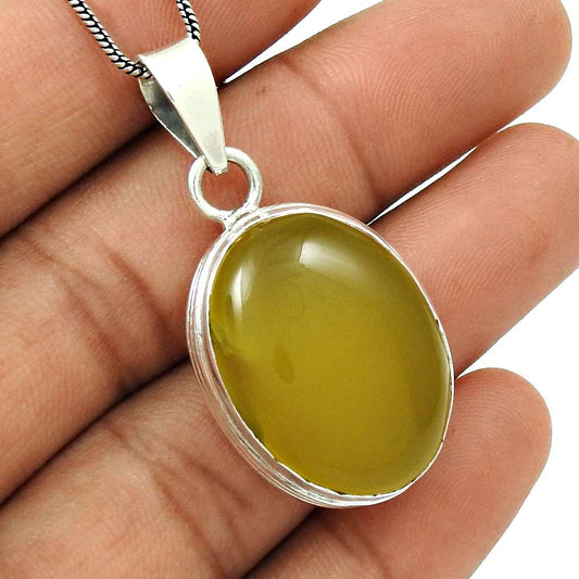 Anniversary Gift For Her Natural Yellow Onyx Pendant Tribal 925 Silver E2