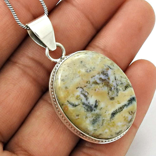 Natural Jasper Gemstone Pendant Tribal Ivory 925 Sterling Silver Jewelry K2