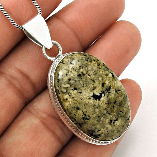 Natural Jasper Gemstone Pendant Boho 925 Sterling Silver Indian Jewelry L2