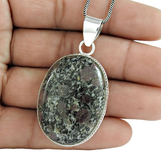 Natural Nuummite Jasper Gemstone Pendant Ethnic 925 Silver For Girls L27