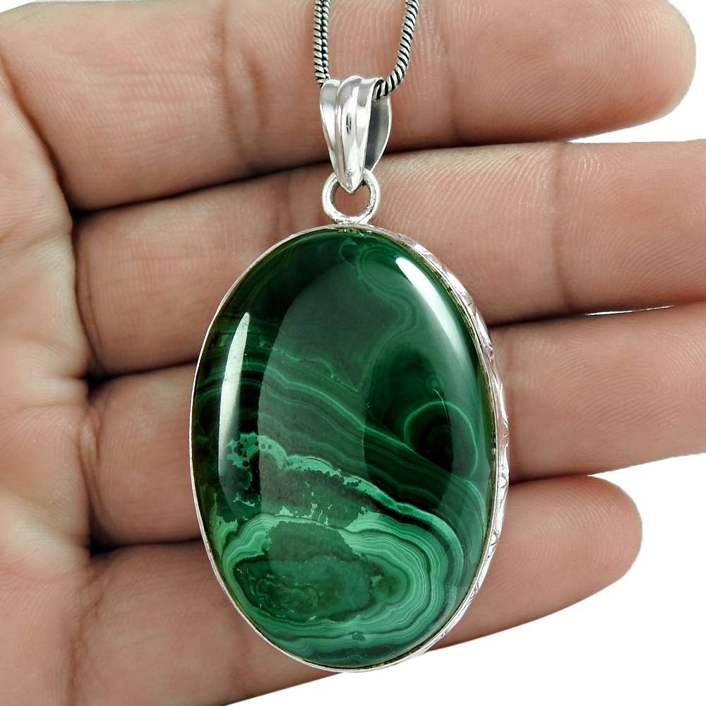 Halloween Gift 925 Sterling Silver Natural Malachite Gemstone Pendant K7