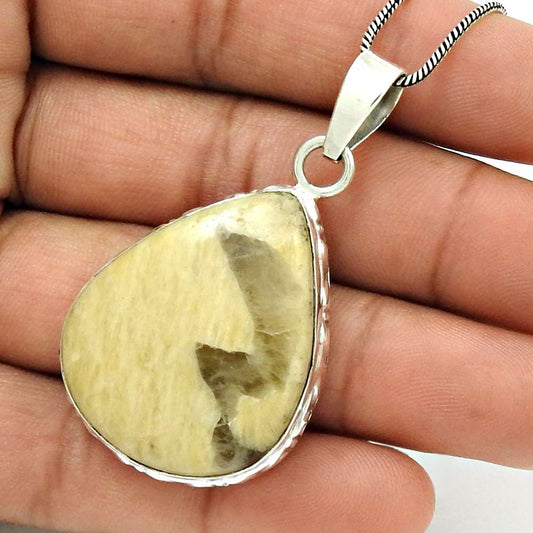 Gift For Her 925 Silver Natural Peanut Wood Gemstone Pendant Bohemian M2