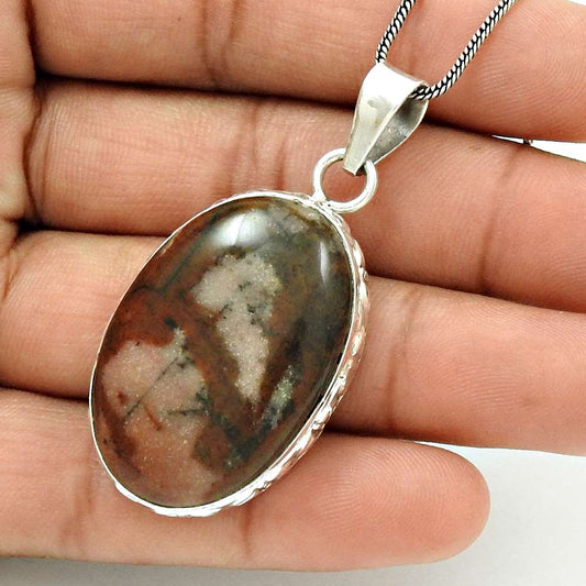 Birthday Gift For Her Natural Mexican Fire Agate Pendant Stylish 925 Silver N2