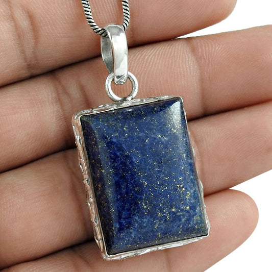 Natural Lapis Lazuli Gemstone Pendant Ethnic 925 Sterling Silver For Girls L7