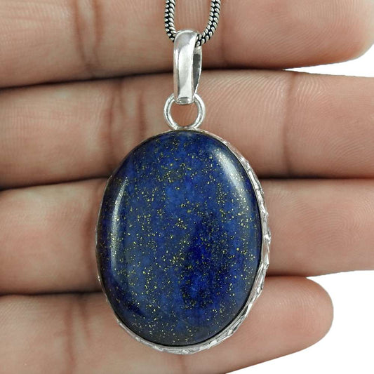 Beautiful 925 Sterling Silver Lapis Lazuli Gemstone Pendant Ethnic Jewelry D32