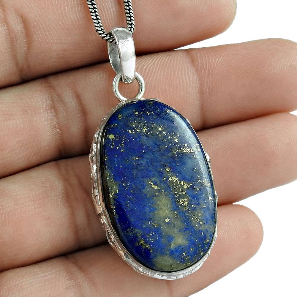 Halloween Gift 925 Sterling Silver Natural Lapis Lazuli Gemstone Pendant L7