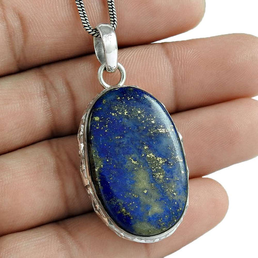 Halloween Gift 925 Sterling Silver Natural Lapis Lazuli Gemstone Pendant L7
