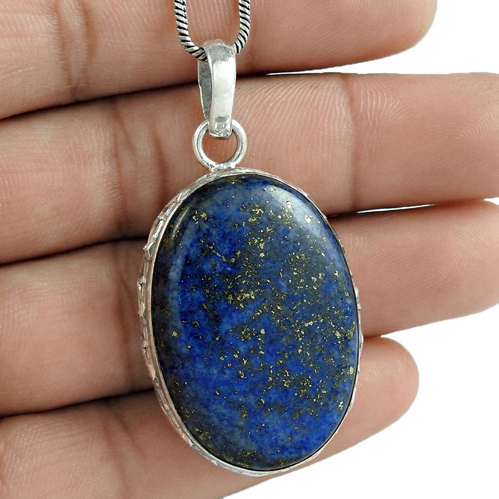 Natural Lapis Lazuli Gemstone Pendant Tribal 925 Sterling Silver For Girls D22