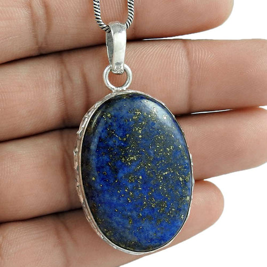 Natural Lapis Lazuli Gemstone Pendant Tribal 925 Sterling Silver For Girls D22