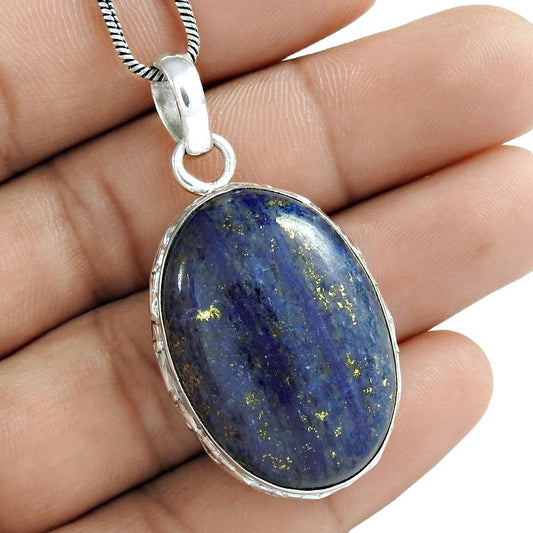 Natural Lapis Lazuli Gemstone Pendant 925 Sterling Silver Indian Jewelry M7