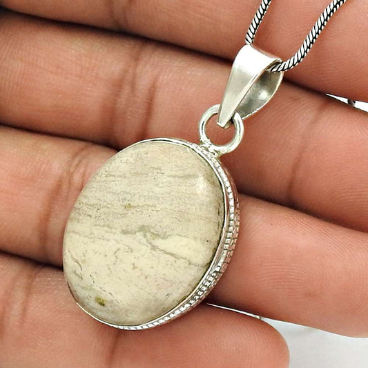 Natural Jasper Gemstone Pendant Tribal 925 Sterling Silver Indian Jewelry O2