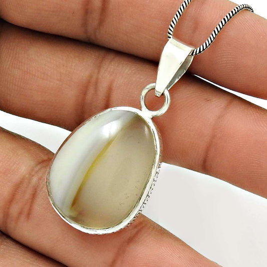 Gift For Women Pendant Boho 925 Silver Natural Botswana Agate Gemstone P2