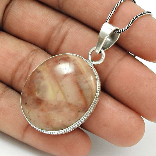 Wedding Gift For Her 925 Silver Natural Jasper Gemstone Pendant Bohemian Q2