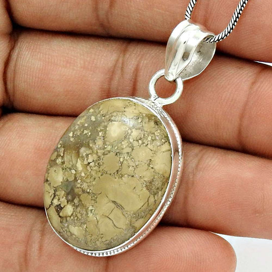 Natural Brush Agate Gemstone 925 Sterling Silver Pendant Vintage For Women S2