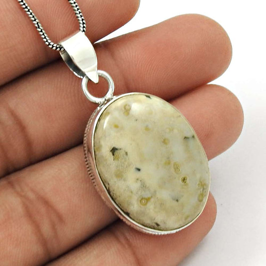 Anniversary Gift For Her Natural Ocean Jasper Pendant Tribal 925 Silver T2