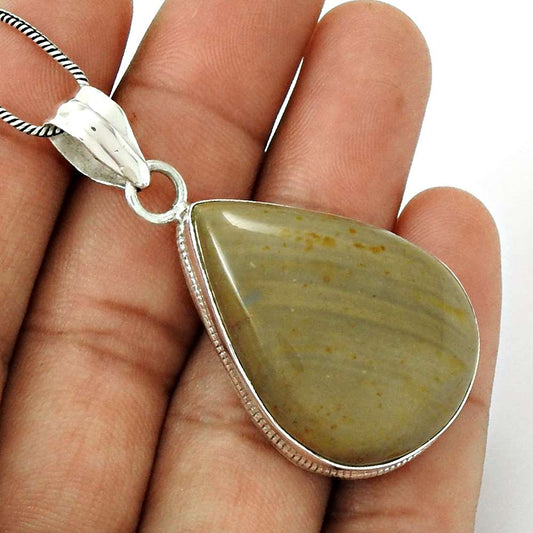 Natural Landscape Jasper Gemstone Pendant Ethnic 925 Silver For Women X2