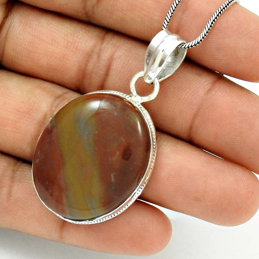 Natural Imperial Jasper Gemstone Pendant Boho 925 Sterling Silver Jewelry A3