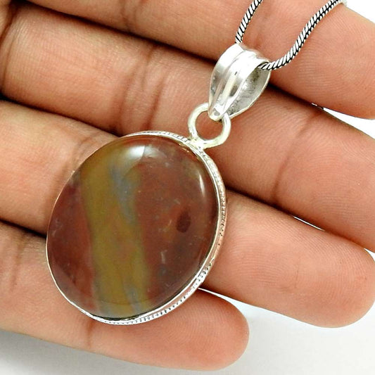 Natural Imperial Jasper Gemstone Pendant Boho 925 Sterling Silver Jewelry A3