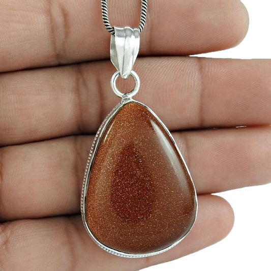 Gift For Her 925 Sterling Silver Natural Sunstone Gemstone Pendant Boho O20