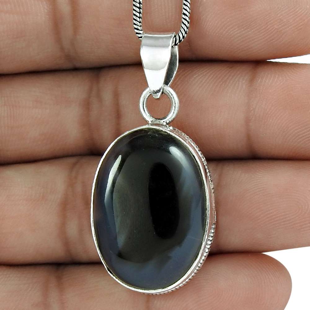 Natural Onyx Gemstone Pendant Tribal 925 Sterling Silver Jewelry For Girls M7