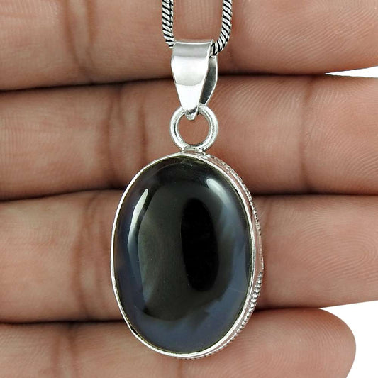 Natural Onyx Gemstone Pendant Tribal 925 Sterling Silver Jewelry For Girls M7