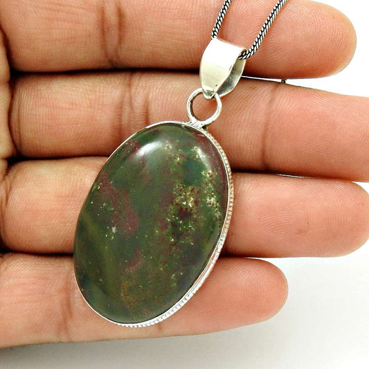 Natural Bloodstone Gemstone 925 Sterling Silver Pendant Tribal For Girls E3