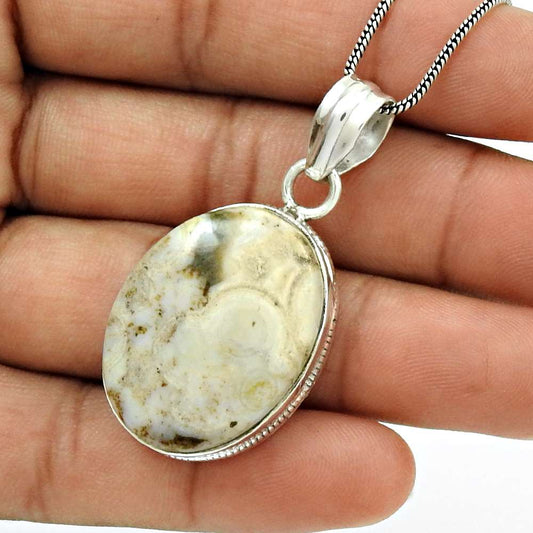 Natural Ocean Jasper Gemstone 925 Sterling Silver Pendant Boho For Girls F3