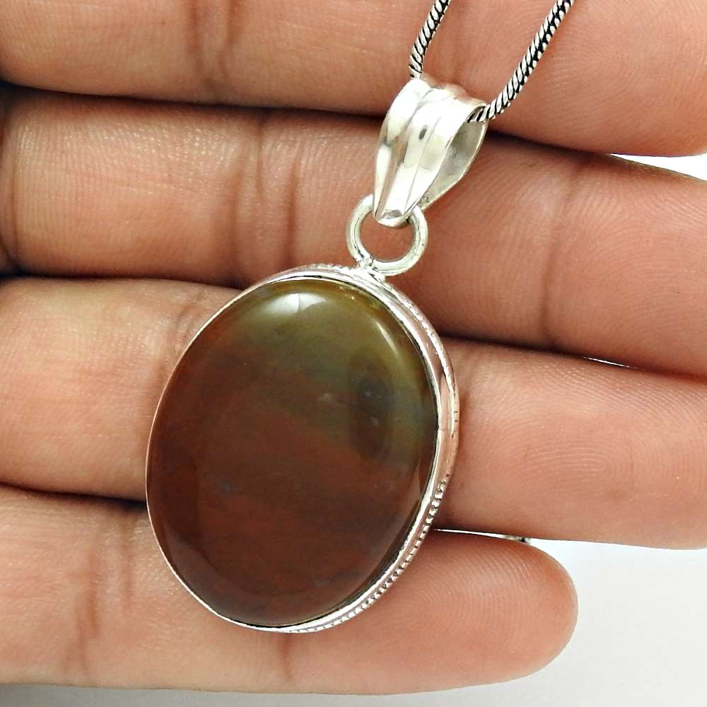 Natural Imperial Jasper Gemstone 925 Sterling Silver Pendant Ethnic For Women H3