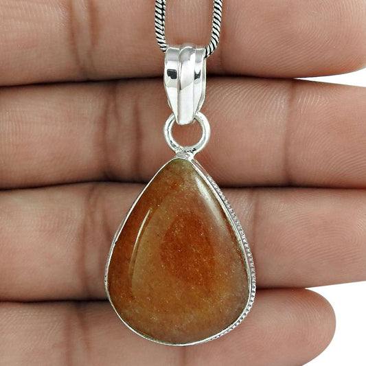 Natural Aventurine Gemstone Pendant Bohemian 925 Sterling Silver Jewelry B31