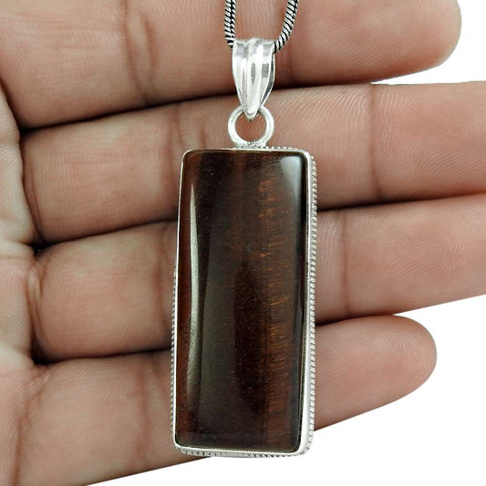 Anniversary Gift For Her Natural Tiger'S Eye Pendant Boho 925 Silver B23