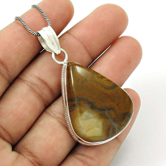 Gift For Women Pendant Boho 925 Silver Natural Mexican Fire Agate Gemstone J3