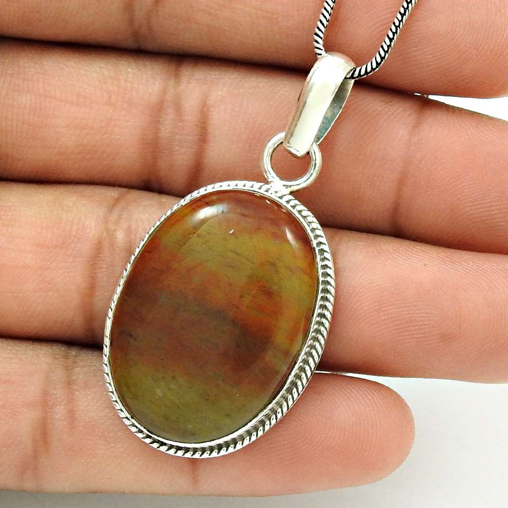 Natural Mookaite Gemstone 925 Sterling Silver Pendant Bohemian For Girls K3