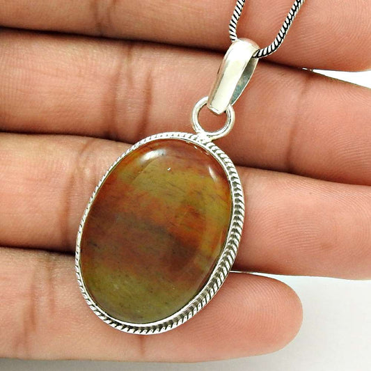 Natural Mookaite Gemstone 925 Sterling Silver Pendant Bohemian For Girls K3