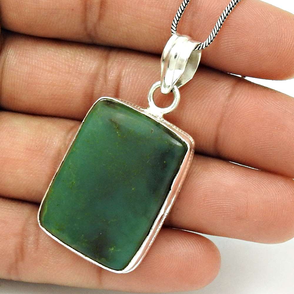 Gift For Her 925 Sterling Silver Natural Chrysoprase Gemstone Pendant Stylish L3