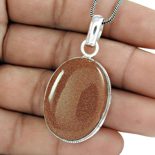 Natural Sunstone Gemstone 925 Sterling Silver Pendant Bohemian For Girls E4