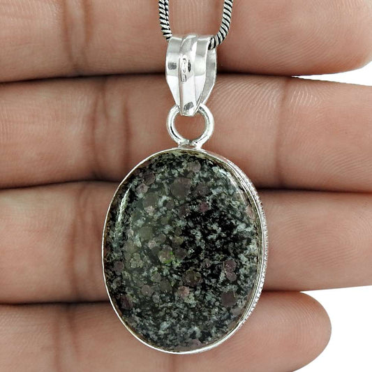 Natural Crinoid Fossil Gemstone Jewelry 925 Sterling Silver Pendant For Women Q3