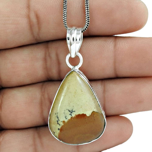 Natural Picture Jasper Gemstone Jewelry 925 Sterling Silver Pendant For Girls R7