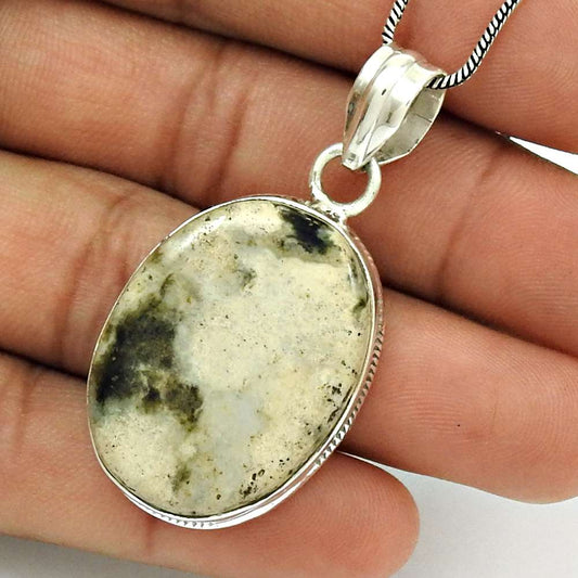 Gift For Her 925 Silver Natural Ocean Jasper Gemstone Pendant Vintage N3