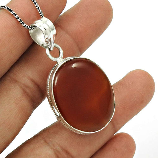 Natural Red Onyx Gemstone 925 Sterling Silver Pendant Tribal For Women O3