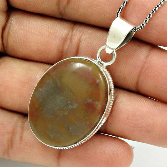 Natural Imperial Jasper Gemstone 925 Silver Pendant Bohemian For Women Q3