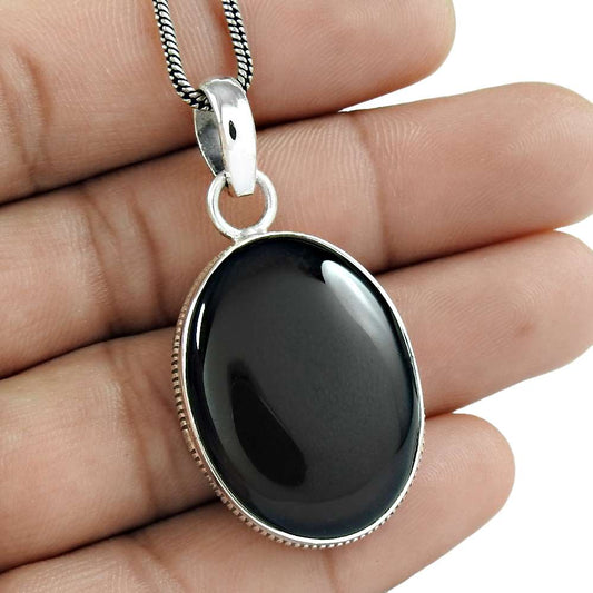 Halloween Gift 925 Sterling Silver Natural Onyx Gemstone Pendant W7