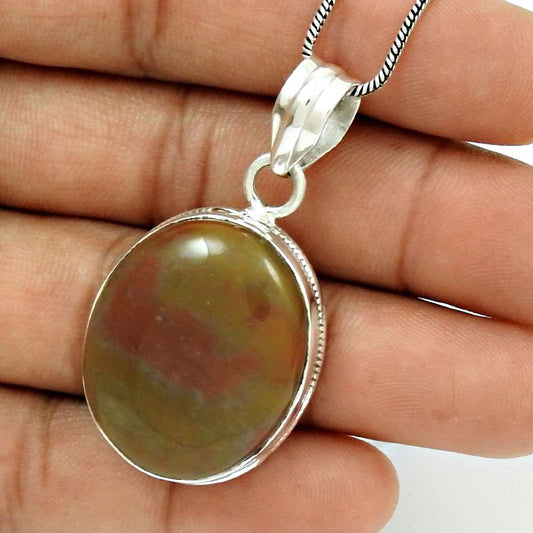 Wedding Gift For Her 925 Silver Natural Imperial Jasper Pendant Ethnic S3