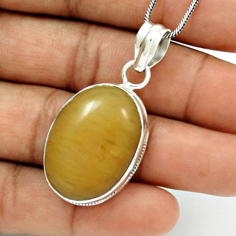 Natural Aventurine Gemstone Pendant Tribal 925 Sterling Silver For Girls U3