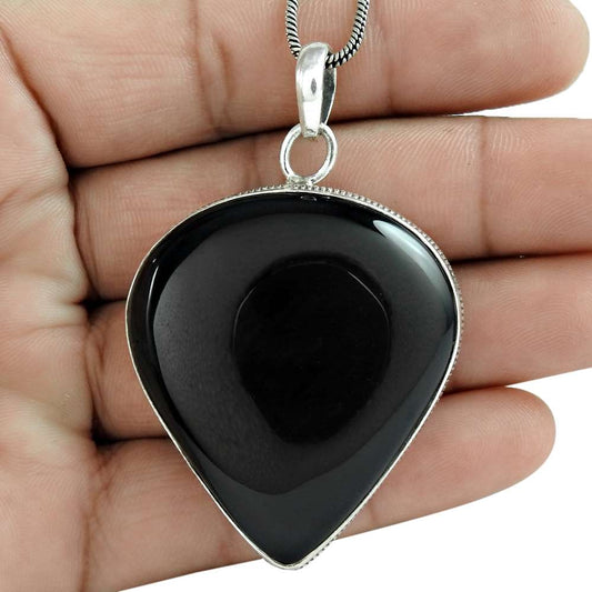 Natural Onyx Gemstone Pendant Black 925 Sterling Silver Indian Jewelry X7