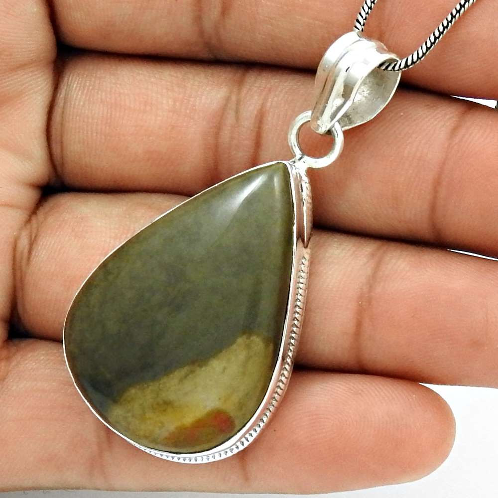 Birthday Gift For Her Natural Jasper Gemstone Pendant Boho 925 Silver V3
