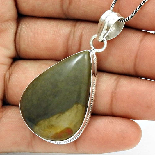 Birthday Gift For Her Natural Jasper Gemstone Pendant Boho 925 Silver V3
