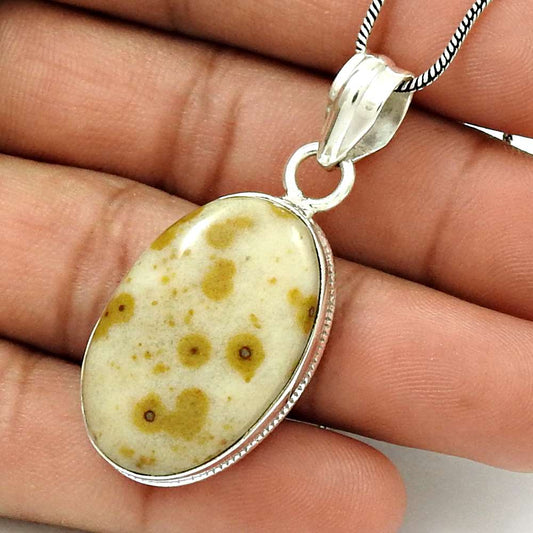 Natural Ocean Jasper Gemstone Pendant Bohemian 925 Sterling Silver For Girls W3