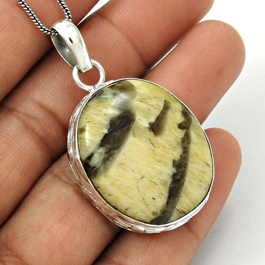 Gift For Her 925 Silver Natural Peanut Wood Gemstone Pendant Bohemian C4