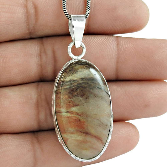 Halloween Gift 925 Silver Natural Mexican Fire Agate Gemstone Pendant A8